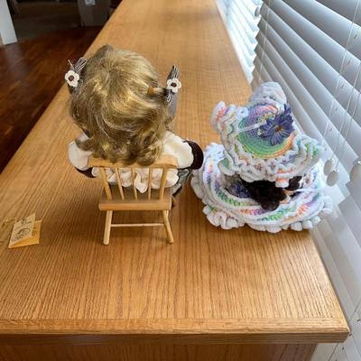 RF COLLECTION PORCELAIN DOLL AND HAND CROCHETED BED PILLOW DOLL