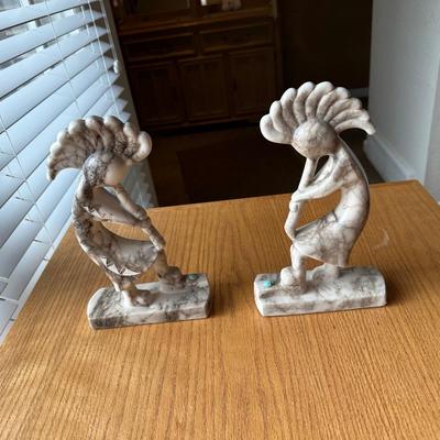 2 SIGNED HORSE HAIR KOKOPELLI STATUES