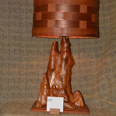Beautiful Vintage Cypress Knees Lamp w/ Woven Wood Shade 26