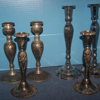 LOT 21 GREAT COLLECTABLE TALL METAL CANDLESTICKS