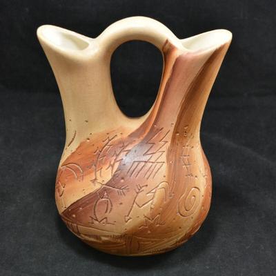 Navajo Brown Glaze Wedding Vase w/ Note 8.5