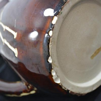 Vintage Glazed Ceramic Pitcher w/ Bamboo Motif, Taiwan 12.5