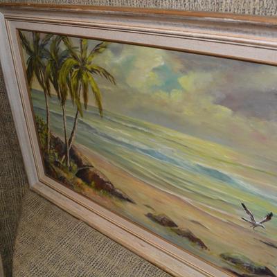 Vintage Tropical Sunset Oil on Art Board Signed Sharp 41