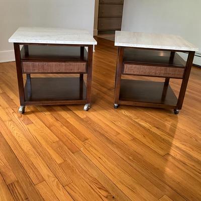 835 Pair of Mid Century Marble Top Nightstands by Harvey Probber