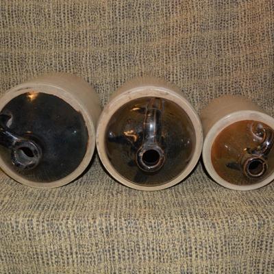 Lot of 3 Vintage Stoneware Jugs 10.25"-10.5"-9.5"