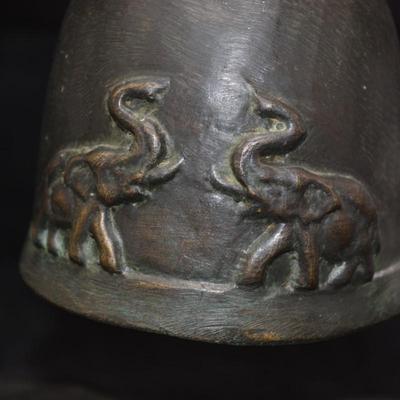 Cast Bronze Thai Elephant Bell w/ Wood Stand 10.25