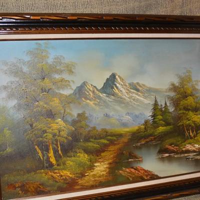Beautiful Oil Landscape Original in Large Ornate Vintage Wood Frame Signed