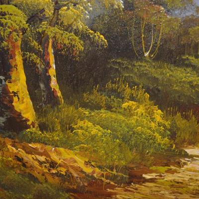 Beautiful Oil Landscape Original in Large Ornate Vintage Wood Frame Signed