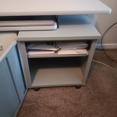 WORKSTATION WITH PULL OUT SHELF, 2 DRAWER FILE CABINET AND 1 DOOR STORAGE CABINET