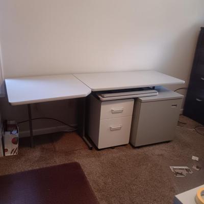 WORKSTATION WITH PULL OUT SHELF, 2 DRAWER FILE CABINET AND 1 DOOR STORAGE CABINET