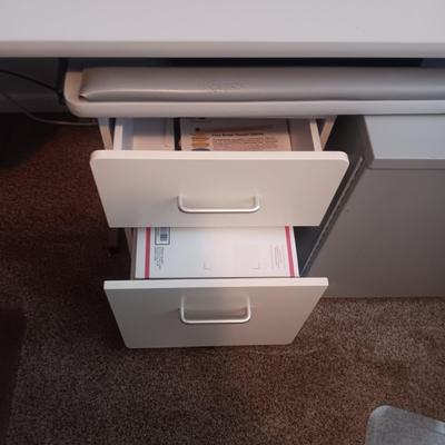 WORKSTATION WITH PULL OUT SHELF, 2 DRAWER FILE CABINET AND 1 DOOR STORAGE CABINET