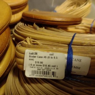 Collection of Basket Making Supplies- Reed, Wooden Bottoms, Handles, etc