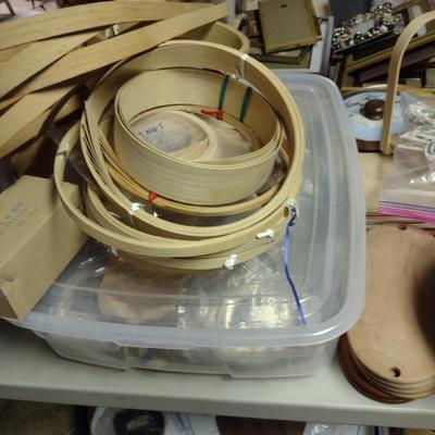 Collection of Basket Making Supplies- Reed, Wooden Bottoms, Handles, etc