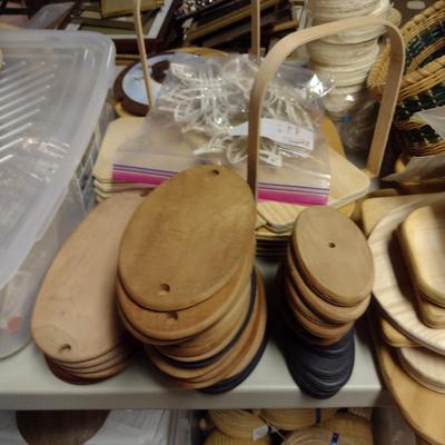 Collection of Basket Making Supplies- Reed, Wooden Bottoms, Handles, etc