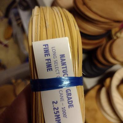 Collection of Basket Making Supplies- Reed, Wooden Bottoms, Handles, etc