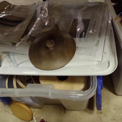 Collection of Basket Making Supplies- Reed, Wooden Bottoms, Handles, etc