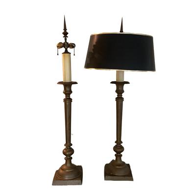 842 Pair of Mid Century Modern Brass 3' Candlestick Lamps