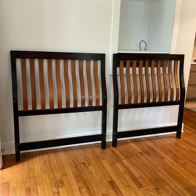 843 Pair of Mid Century Modern Slat Back Harvey Probber Twin Bed Headboards