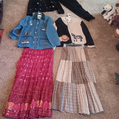 LADIES CHRISTOPHER & BANKS SWEATERS, SKIRTS AND A PAIR OF PANTS