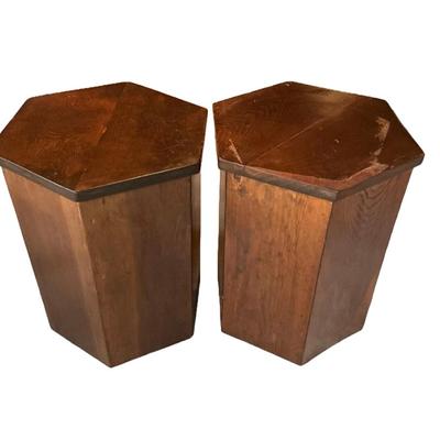 851 Pair of Vintage Pine Hexagon Stands