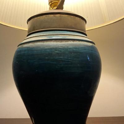 854 Mid Century Modern Blue Pottery Lamp