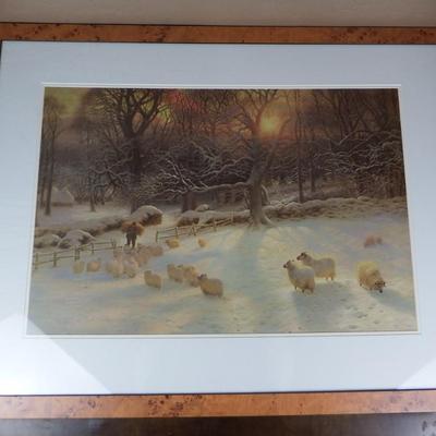 Large Farmer & Sheep in Winter Art