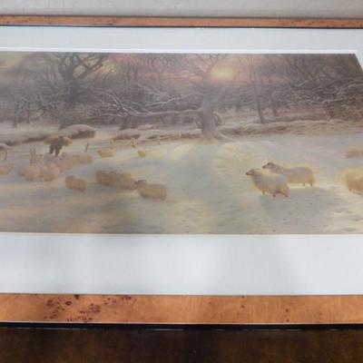 Large Farmer & Sheep in Winter Art