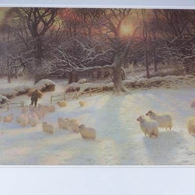 Large Farmer & Sheep in Winter Art
