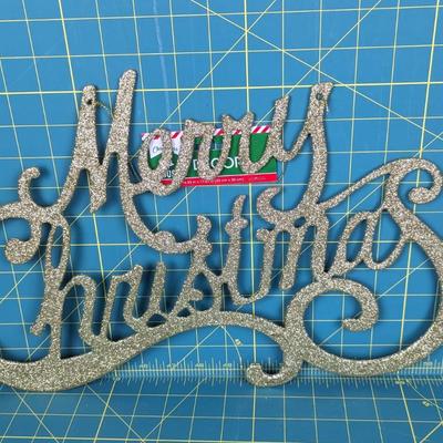 Santa with large Glitter signs & bag of ornaments