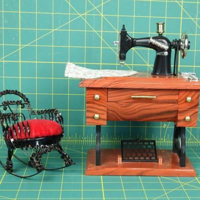 Sewing Machine Music Box & Pin Cushion