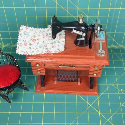 Sewing Machine Music Box & Pin Cushion
