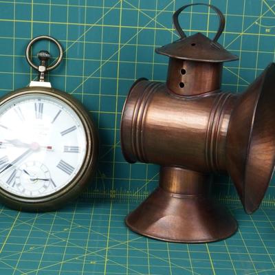 Vintage Clock & Railroad Lantern Décor