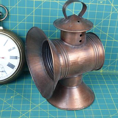 Vintage Clock & Railroad Lantern Décor
