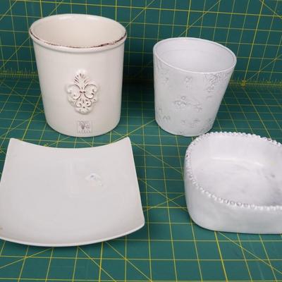 Antique White & White containers, bowl, plate