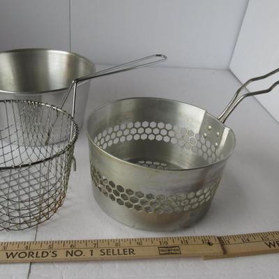 2 Old Deep Frier Sets, One With Nice Sturdy Wood Handle