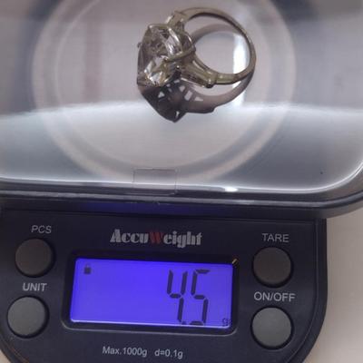 14K White Gold and White Sapphire Ring- Size 4 1/2- Total Weight, Approx 4.5 Grams