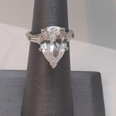 14K White Gold and White Sapphire Ring- Size 4 1/2- Total Weight, Approx 4.5 Grams