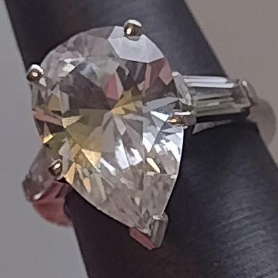 14K White Gold and White Sapphire Ring- Size 4 1/2- Total Weight, Approx 4.5 Grams