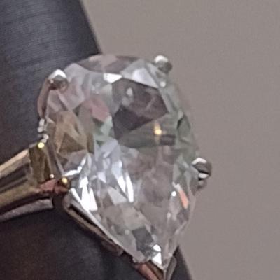14K White Gold and White Sapphire Ring- Size 4 1/2- Total Weight, Approx 4.5 Grams
