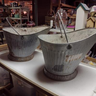 Pair of Galvanized Metal Ash Buckets