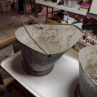 Pair of Galvanized Metal Ash Buckets