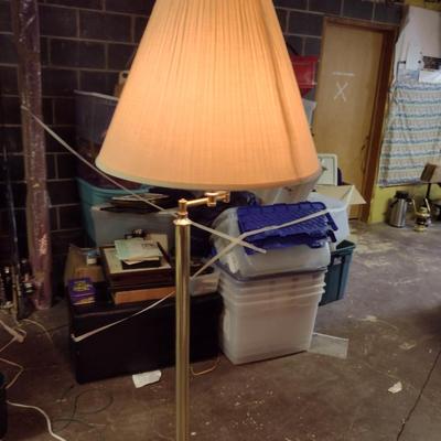Brass Finish Swing Arm Floor Lamp with Shade- Approx 61 1/2" Tall