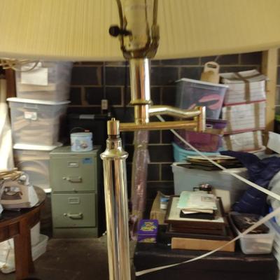 Brass Finish Swing Arm Floor Lamp with Shade- Approx 61 1/2" Tall