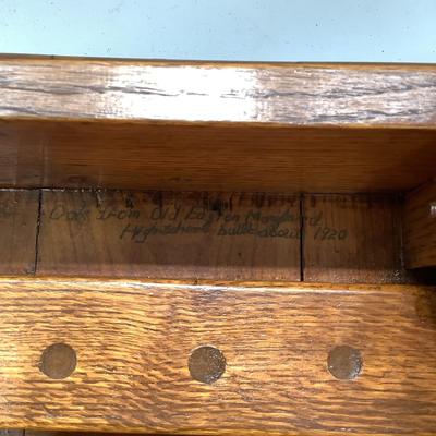 1003 Pair of Custom Made Oak and Cherry Tables from 1920's Easton High School Wood