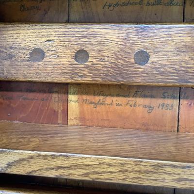 1003 Pair of Custom Made Oak and Cherry Tables from 1920's Easton High School Wood