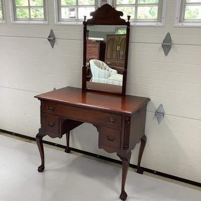 1004 Antique Boston's Charak Furniture Co Chippendale Ladies Writing Desk with Mahogany Wall Mirror