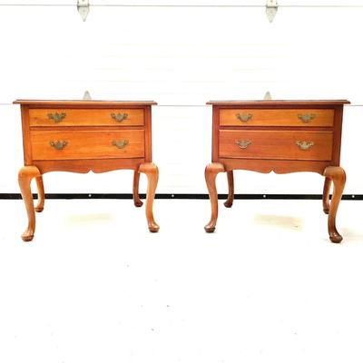 1005 Pair of Suters Cherry Queen Anne Two Drawer Endtables