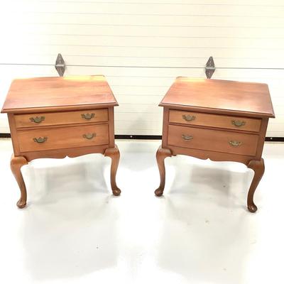 1005 Pair of Suters Cherry Queen Anne Two Drawer Endtables