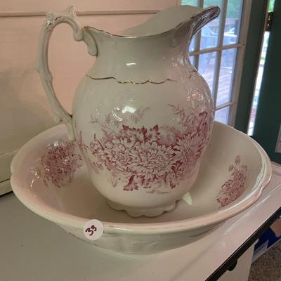 Anitque Knowles, Taylor & Knowles Company Porcelain Pitcher and Basin