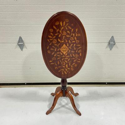 1011 Antique French Style Inlaid Oval Tilt top Table
